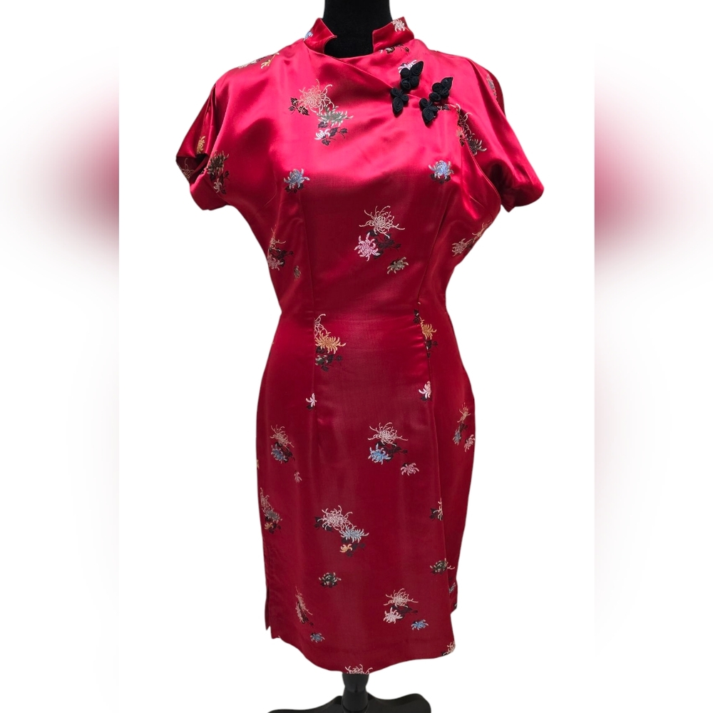 Handmade 1980s Japanese Satin Red Dress Size Small